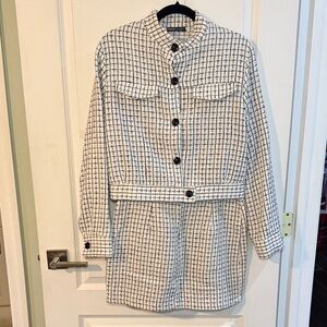 Stylish Black and White Women's Jacket and Skirt